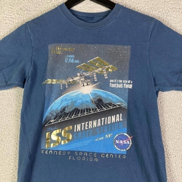 NASA Space Station Shirt International Size Small Adult Unisex Blue Graphic Tee - Picture 2 of 9